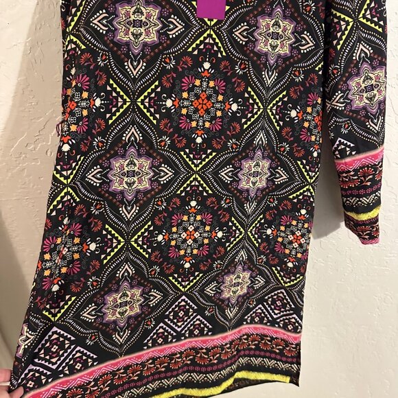 Antonio Melani Multicolored Aztec Geometric Paisley Slit Front Sheath Midi Dress - Picture 5 of 10